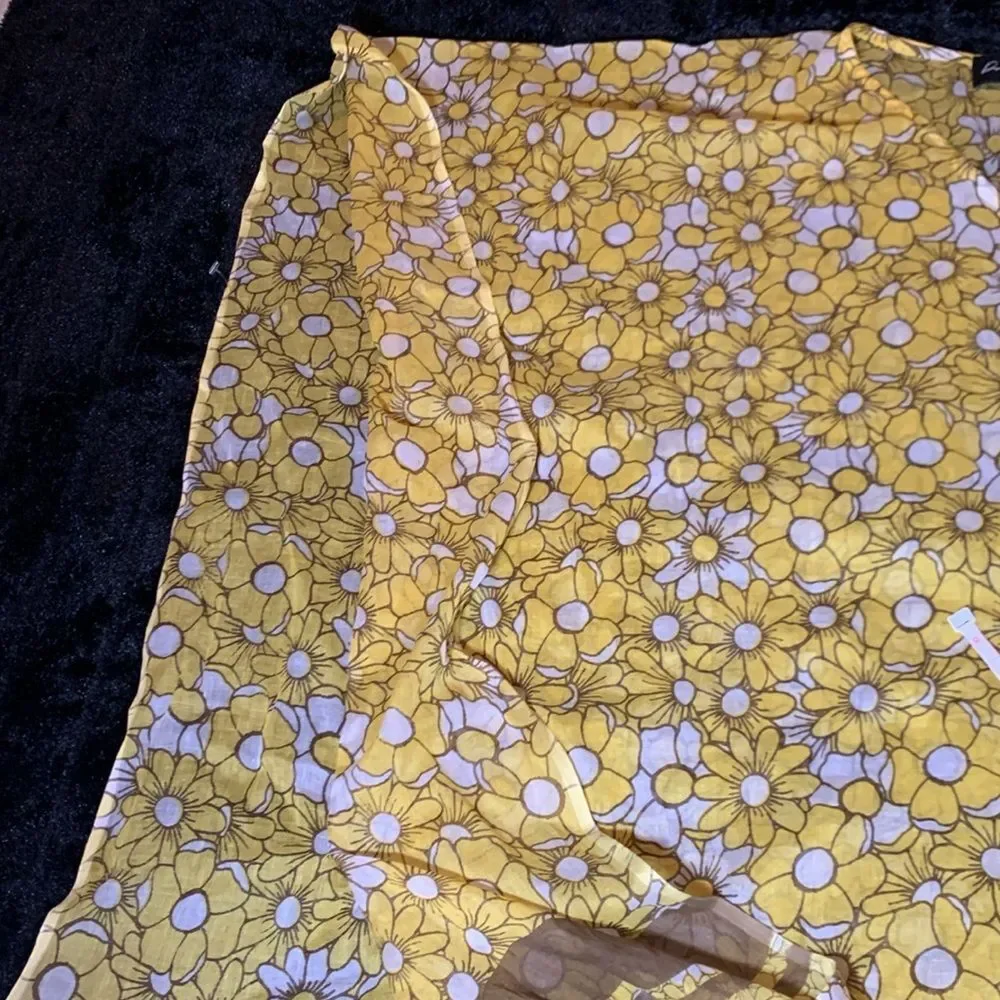 Women's Yellow Daisy Cotton Kaftan Swimsuit Cover Up & Matching Flip Flops NWT